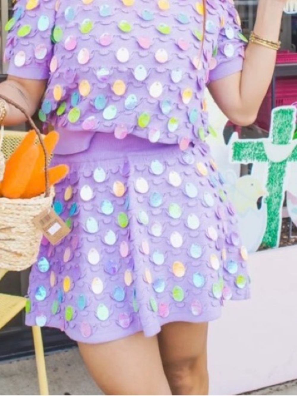 QUEEN OF SPARKLES LAVENDER EASTER EGG SWEATER SKIRT size M